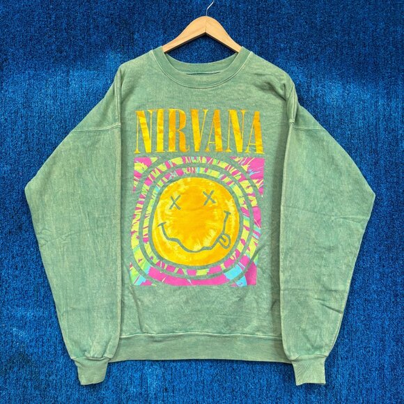 Nirvana Nevermind Color-burst Smiley Grunge Band Crewneck XL - Picture 1 of 4
